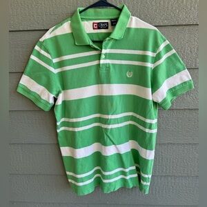 Chaps Polo Shirt Mens Large Knit Striped Short Sleeve Green Business Casual